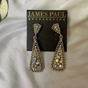 EVERYTHING MUST GO SALE: James Paul Fashion Earrings, Rhinestone + Silver Color